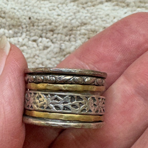 Silpada Isabella Floral SpinnerTwirl Ring Sterling Silver Brass Wide Band Size 8 - Picture 6 of 13